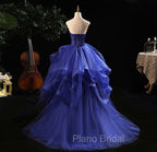 Blue Formal Prom Dresses Ruffles Tiered Crystal Beaded Top FormalParty Dresses, High Low Formal Prom Dresses