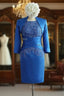 Blue Satin Appliques Lace Beading Knee-Length Mother of the Bride Dresses