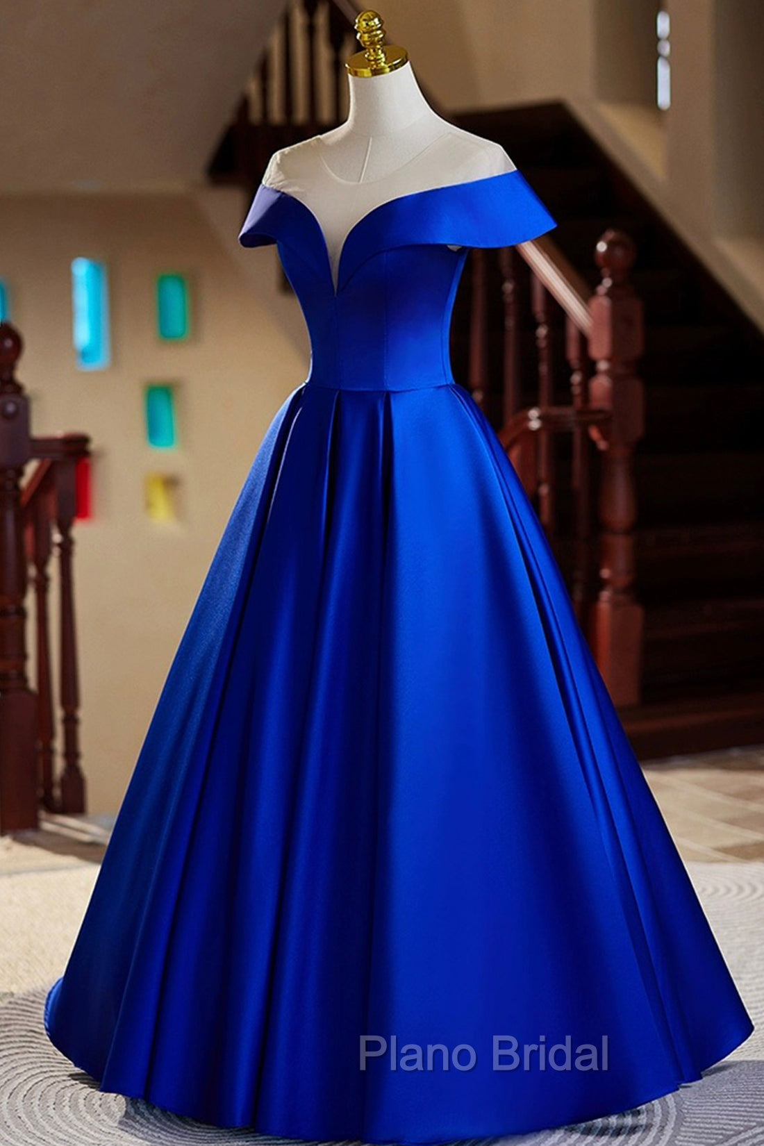 Blue Satin Floor Length Formal Prom Dresses, Elegant A-Line Evening Party Dresses Secondary image