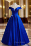 Blue Satin Floor Length Formal Prom Dresses, Elegant A-Line Evening Party Dresses