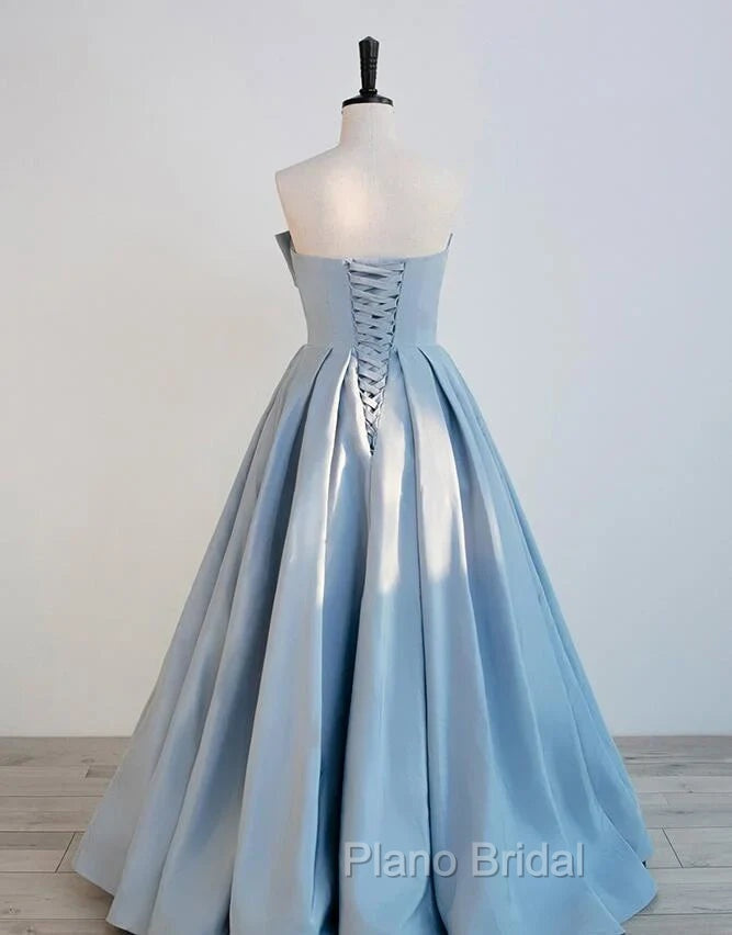 Blue Satin Long A-line Party Dresses Formal Prom Dresses Blue Floor Length Evening Dresses Formal Prom Dresses shops Secondary image