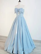 Blue Satin Long A-line Party Dresses Formal Prom Dresses Blue Floor Length Evening Dresses Formal Prom Dresses shops