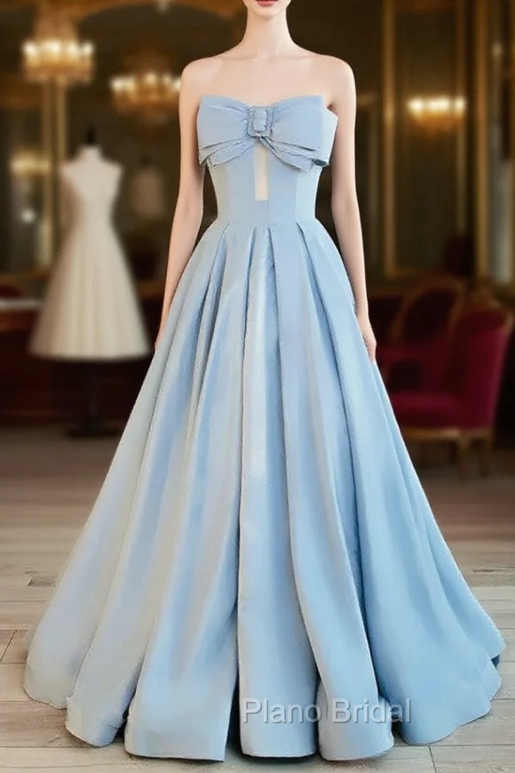 Blue Satin Long A-line Party Dresses Formal Prom Dresses Blue Floor Length Evening Dresses Formal Prom Dresses shops Main image