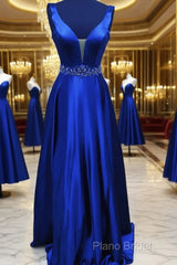 Blue Satin Long A Line Formal Prom Dresses Formal Dresses