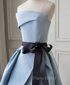 Blue Satin Long Party Dresses Evening Dresses, Blue Satin Formal Prom Dresses