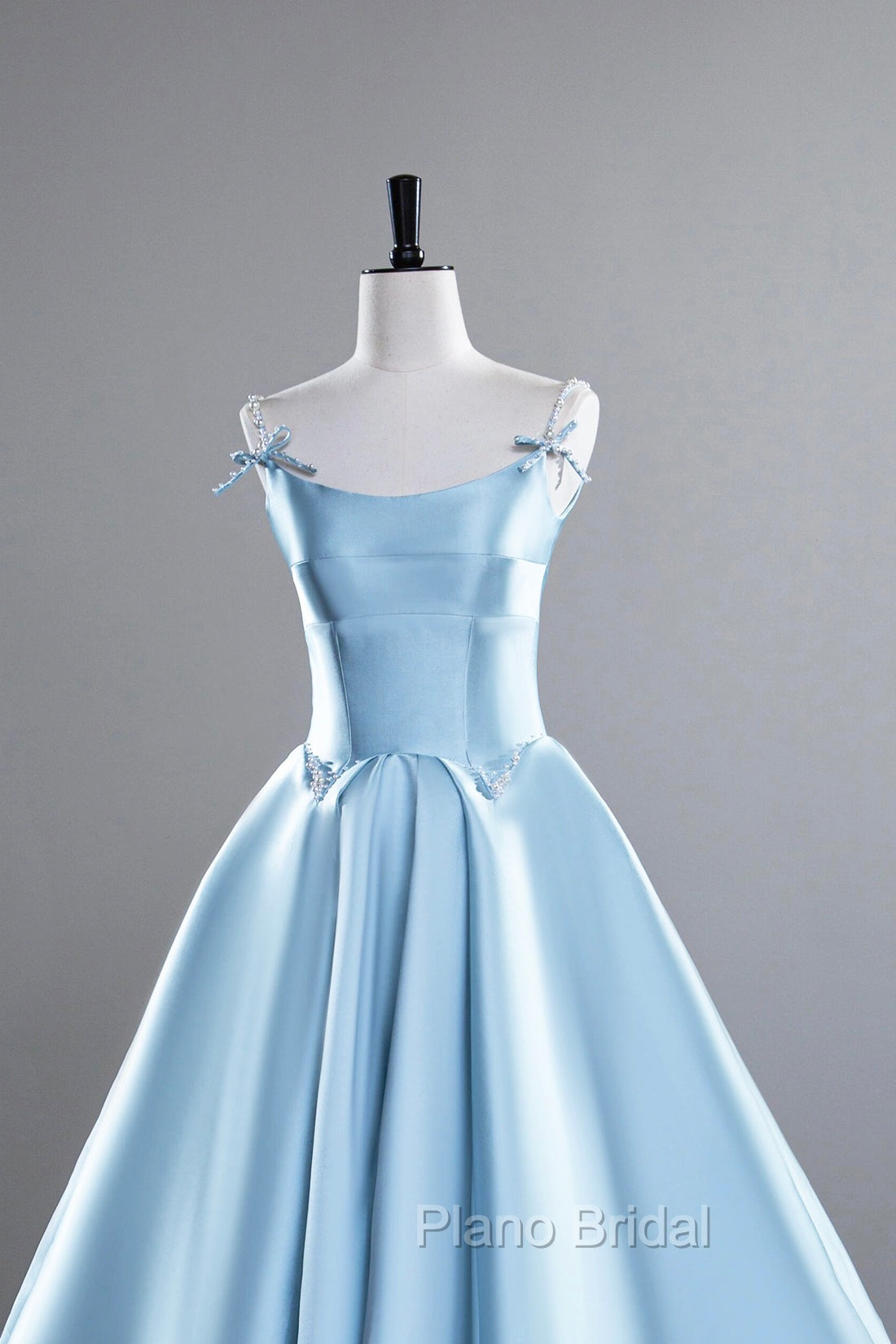 Blue Satin Long Formal Prom Dresses, A-Line Spaghetti Strap Evening Party Dresses Secondary image