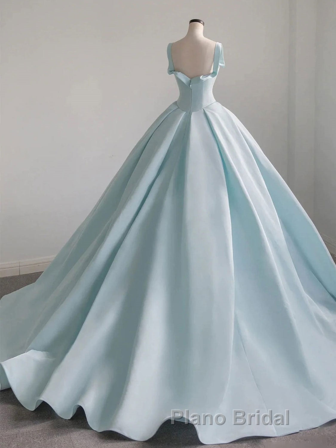 Blue Satin Long Formal Prom Dress, Blue Satin Formal Dresses Secondary image