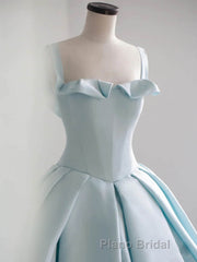 Blue Satin Long Formal Prom Dress, Blue Satin Formal Dresses