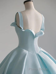 Blue Satin Long Formal Prom Dress, Blue Satin Formal Dresses