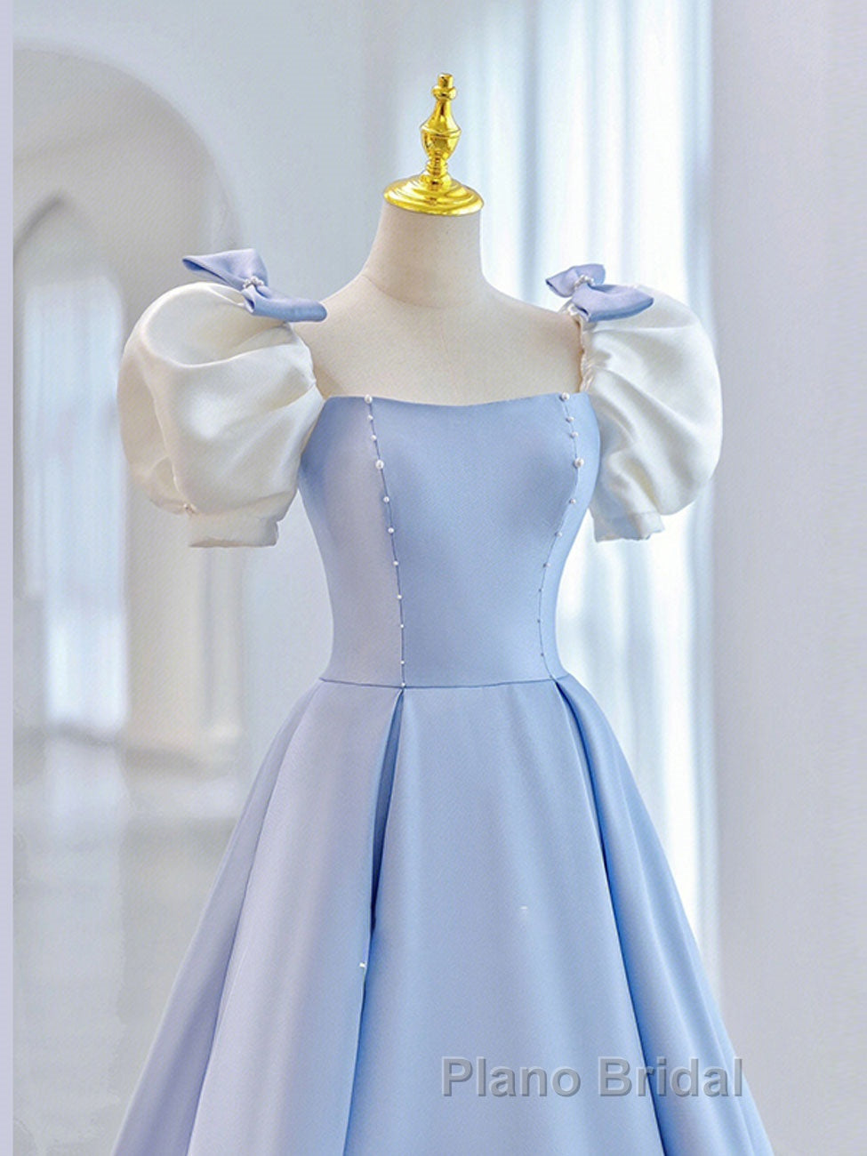 Blue Satin Long Formal Prom Dresses, Blue Formal Graduation Dresses