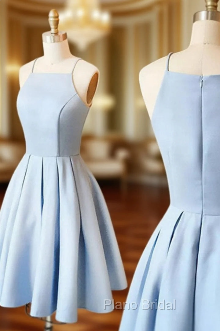 Blue Satin Short Halter Formal Prom Dresses Light Blue Short Homecoming Dresses Formal Prom Dresses shops