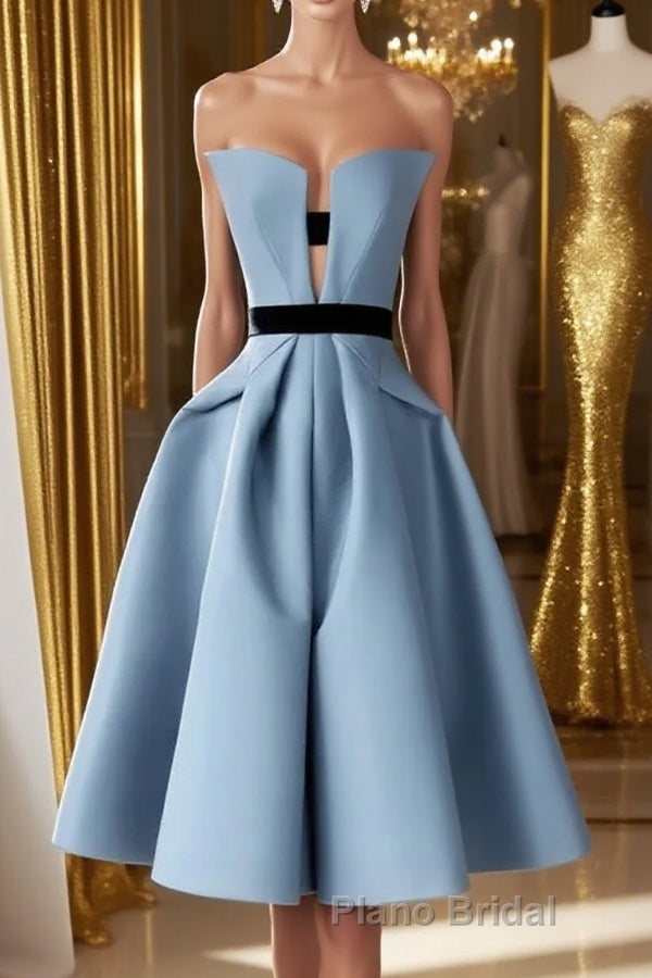 Blue satin short Formal Prom dress, blue homecoming dress Main image