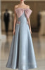 Blue Satin Straples Pink Bow Formal Prom Dresses