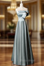 Blue Satin Strapless Formal Prom Dresses