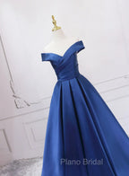 Blue Satin Sweetheart Long Wedding Party Dresses Blue Formal Dresses Formal Prom Dresses shops