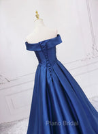 Blue Satin Sweetheart Long Wedding Party Dresses Blue Formal Dresses Formal Prom Dresses shops