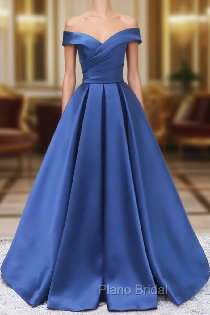 Blue Satin Sweetheart Long Wedding Party Dresses Blue Formal Dresses Formal Prom Dresses shops Main image