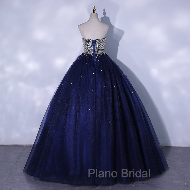 Blue Sequins and Beaded Ball Gown Tulle Lace-up Formal Dresses,Blue Evening Dresses Party Dresses