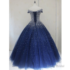 Blue Sequins Ball Gown Off Shoulder Party Dress Blue Sweet 16 Gown prom dresses shops