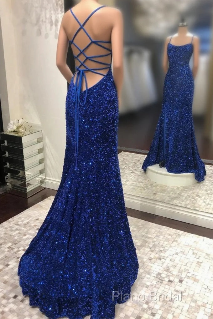 Blue Sequins Long Formal Prom Dresses Mermaid Formal Dresses Main image