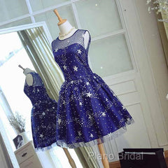 Blue Short Beautiful Homecoming Dresses Tulle SleevelessFormal Prom Dresses, Blue Party Dresses