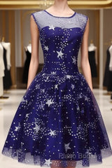 Blue Short Beautiful Homecoming Dresses Tulle SleevelessFormal Prom Dresses, Blue Party Dresses