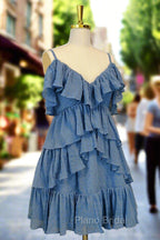 Blue Short Formal Prom Dresses A-line V Neck Lovely Homecoming Dresses