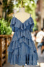 Blue Short Formal Prom Dresses A-line V Neck Lovely Homecoming Dresses