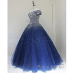Blue Sparkle Off Shoulder Ball Party Dresses Handmade Beaded Party Dresses Elegant Formal Prom Dresses Evening Dresses