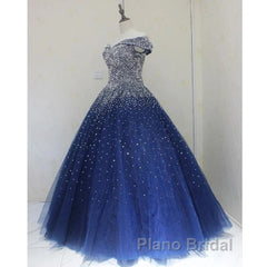 Blue Sparkle Off Shoulder Ball Party Dresses Handmade Beaded Party Dresses Elegant Formal Prom Dresses Evening Dresses