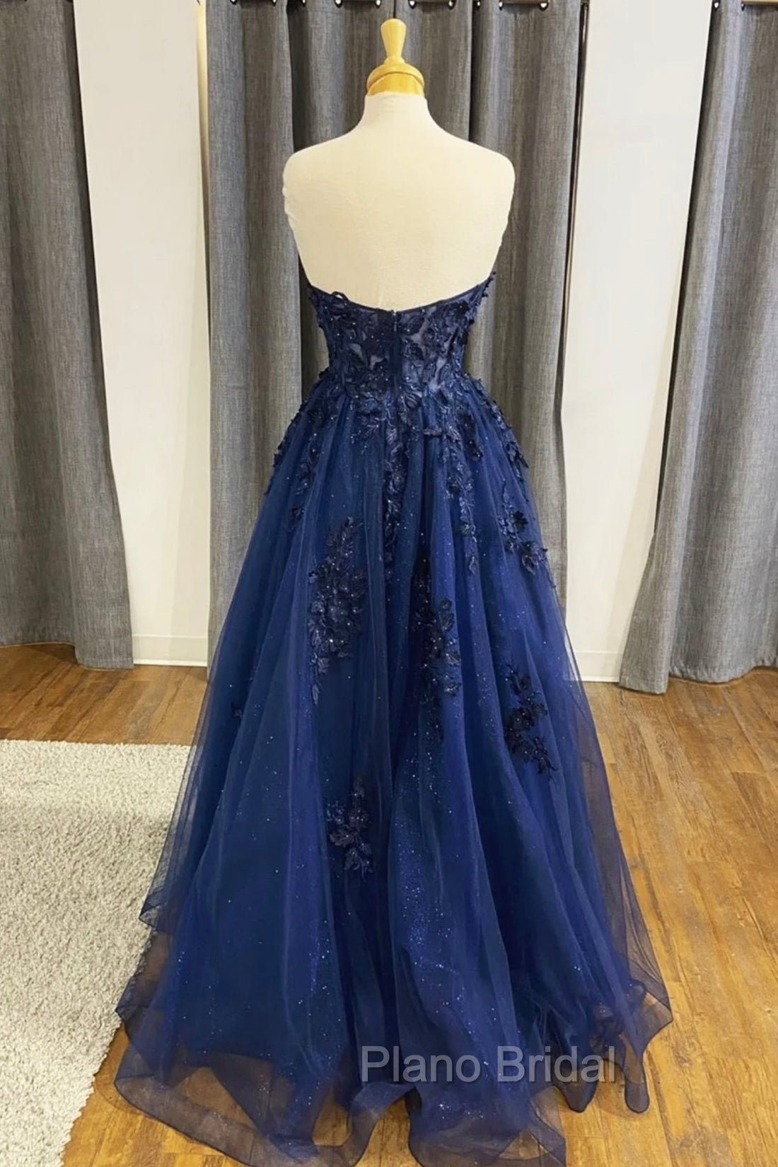 Blue Strapless Lace Long Formal Prom Dresses, A-Line Evening Dresses Party Dresses Secondary image
