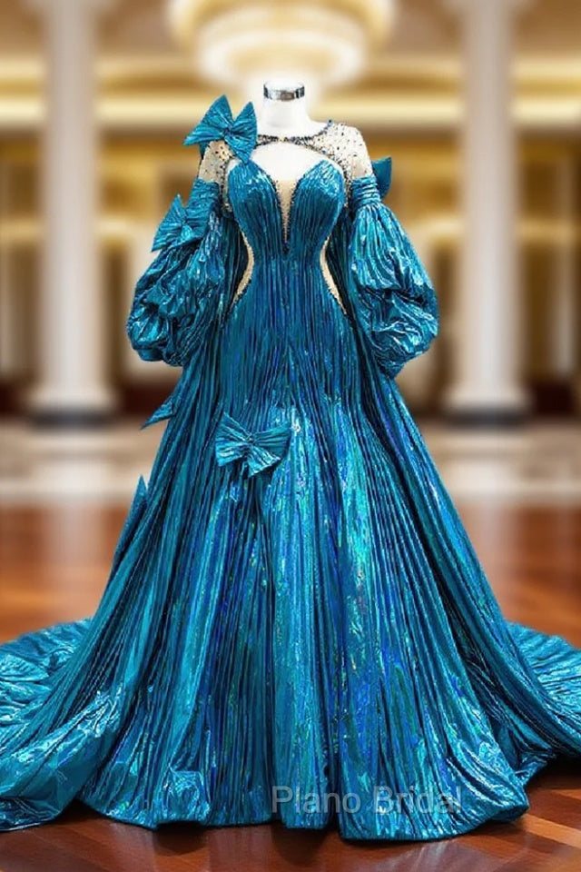 Blue Strapless Pleats Formal Prom Dresses With Shawl Main image