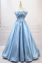 Blue Sweet A-Line Spaghetti Strap Satin Long Formal Prom Dresses Evening Party Dresses