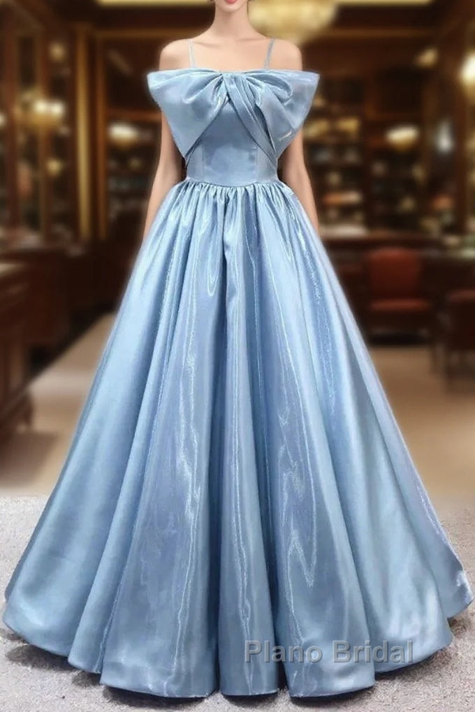 Blue Sweet A-Line Spaghetti Strap Satin Long Formal Prom Dresses Evening Party Dresses Main image