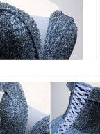 Blue Sweetheart Neck Beads Long Formal Prom Dresses, Blue Tulle Formal Dresses With Beading Sequin