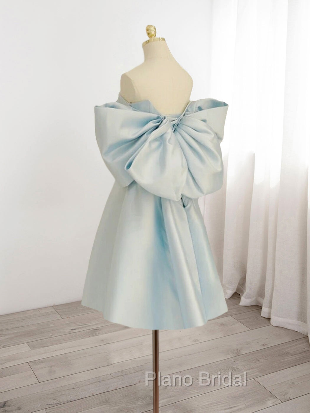 Blue Sweetheart Neck Satin Short Formal Prom Dresses, Blue Homecoming Dresses Secondary image