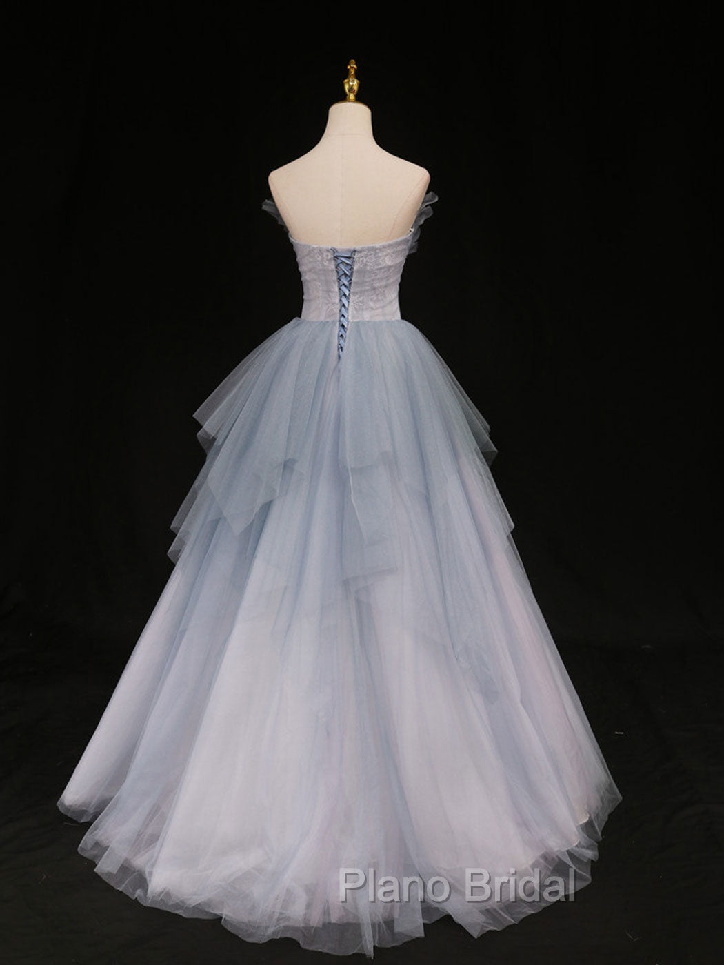 Blue Sweetheart Neck Tulle Long Formal Prom Gown, Blue Long Formal Graduation Dresses