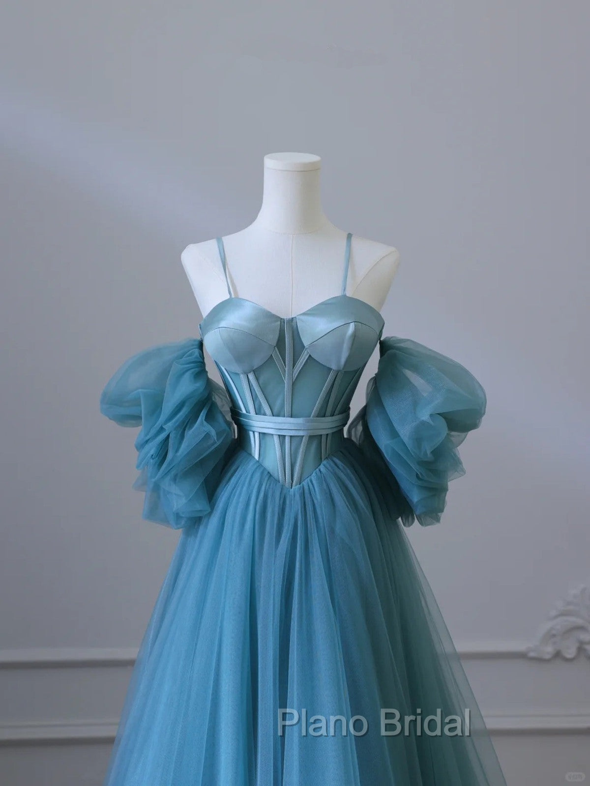 Blue Sweetheart Off Shoulder Long Party Dresses, Blue Tulle Formal Prom Dresses