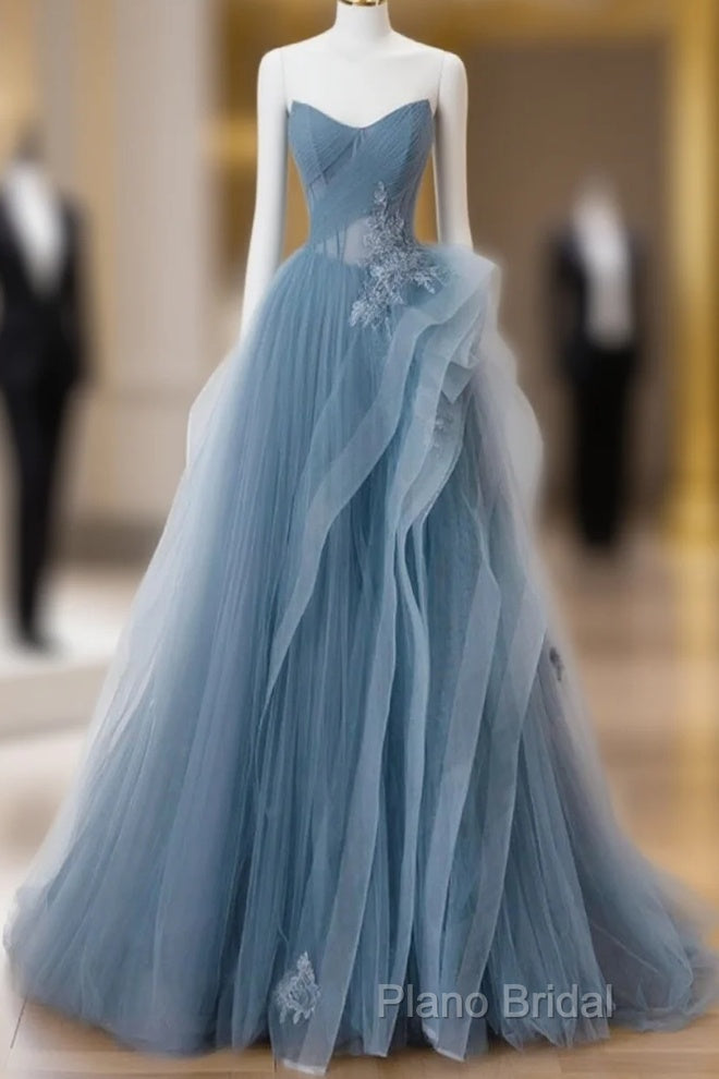 Blue Sweetheart Tulle Layers Long Formal Dresses, Blue Long Party Dresses Formal Prom Dresses Main image
