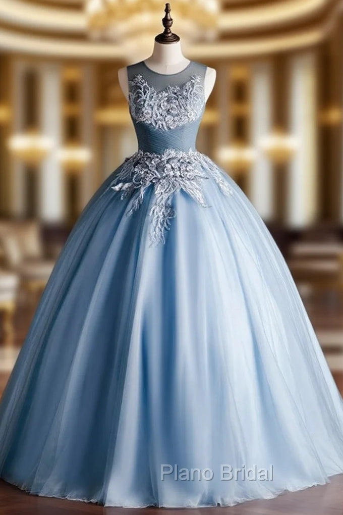 Blue Tulle Appliques Beading Pleats Quinceanera Dresses Main image