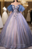 Blue Tulle Ball Gown Off the Shoulder Quinceanera Dresses