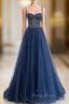 Blue Tulle Beaded Long Formal Prom Dresses Formal Dresses