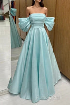 Blue Tulle Floor Length Formal Prom Dresses, Beautiful A-Line Formal Dresses