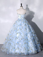 Blue Tulle Lace Long Formal Prom Dresses, Ball Gown Blue Sweet 16 Dresses