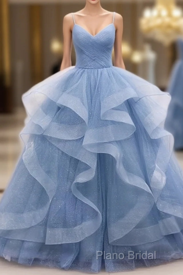 Blue Tulle Layers Long Party Dresses Formal Prom Dresses, Beautiful Sweet 16 Dresses Main image