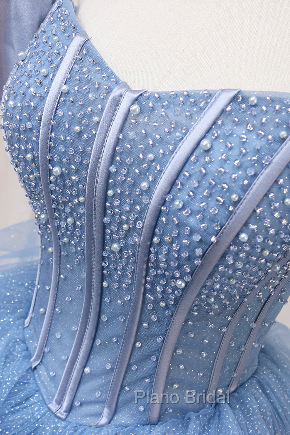 Blue Tulle Layers Long Formal Prom Gown, A-Line Blue Evening Dresses