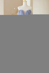 Blue Tulle Long A-Line Prom Dress, Cute Strapless Graduation Dress