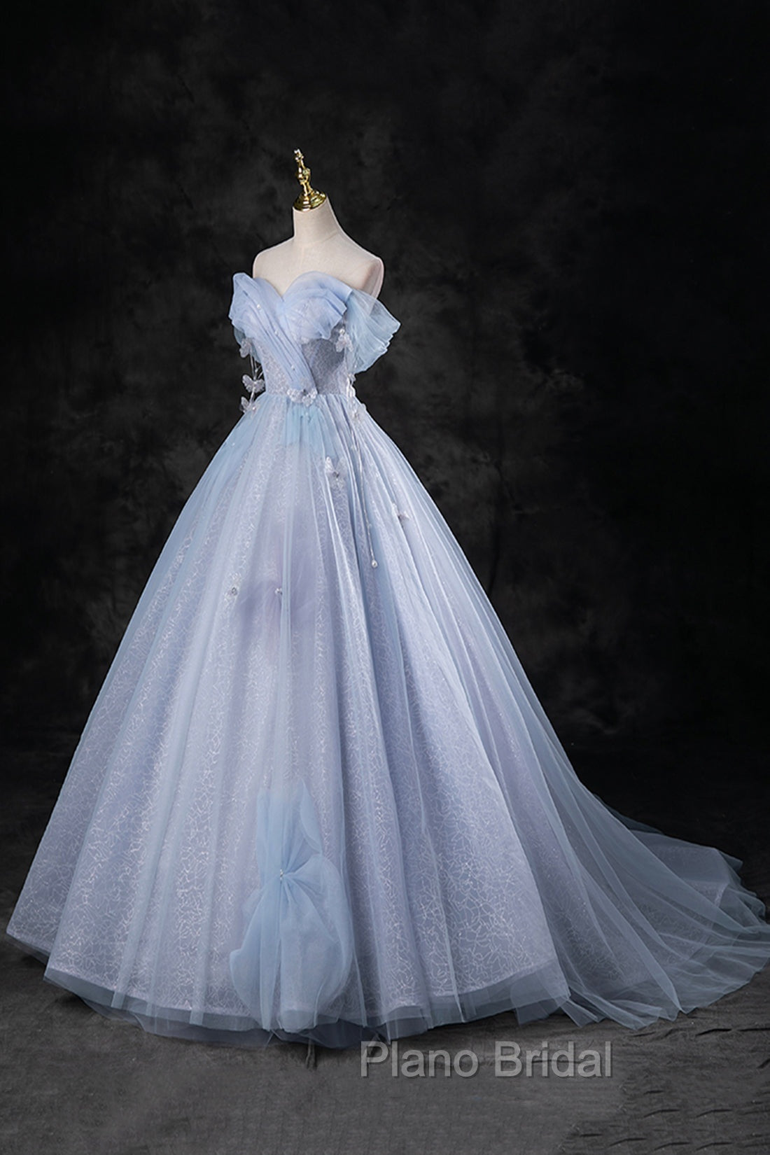 Blue Tulle Long A-Line Formal Prom Dresses Party Dresses, Beautiful Off the Shoulder Blue Evening Dresses Secondary image