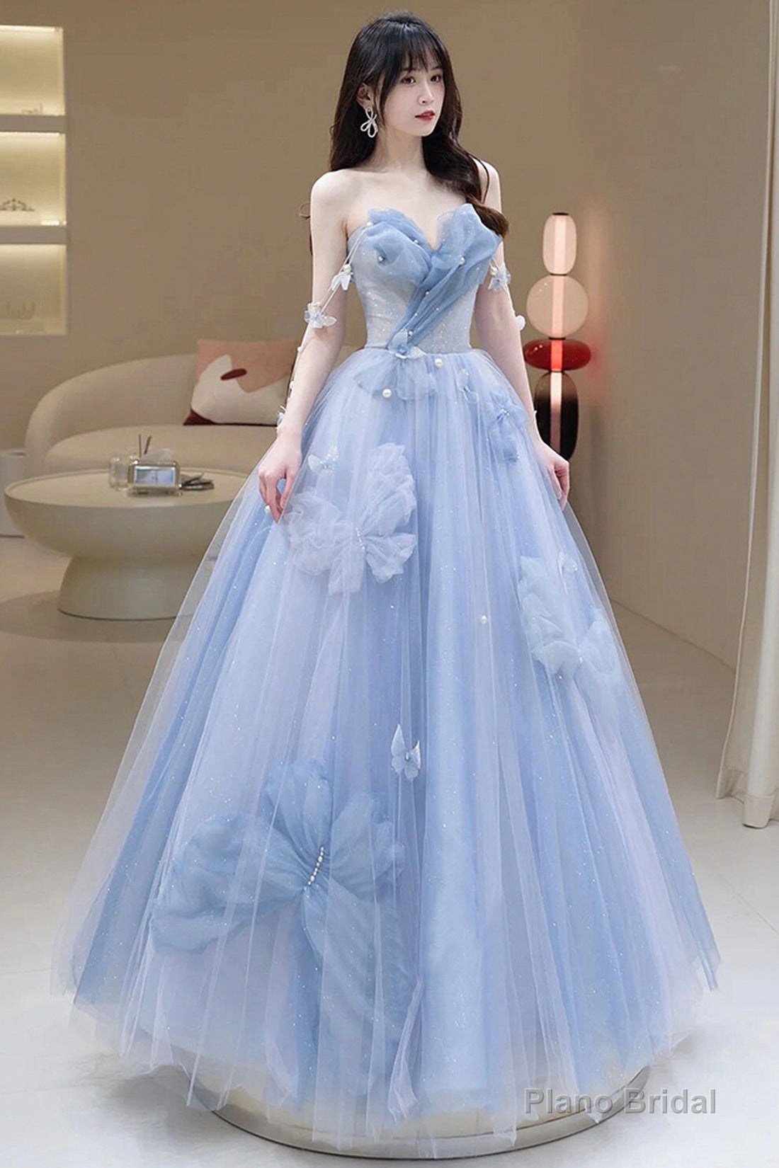 Blue Tulle Long A-Line Prom Dress Party Dress, Blue Evening Dress Main image