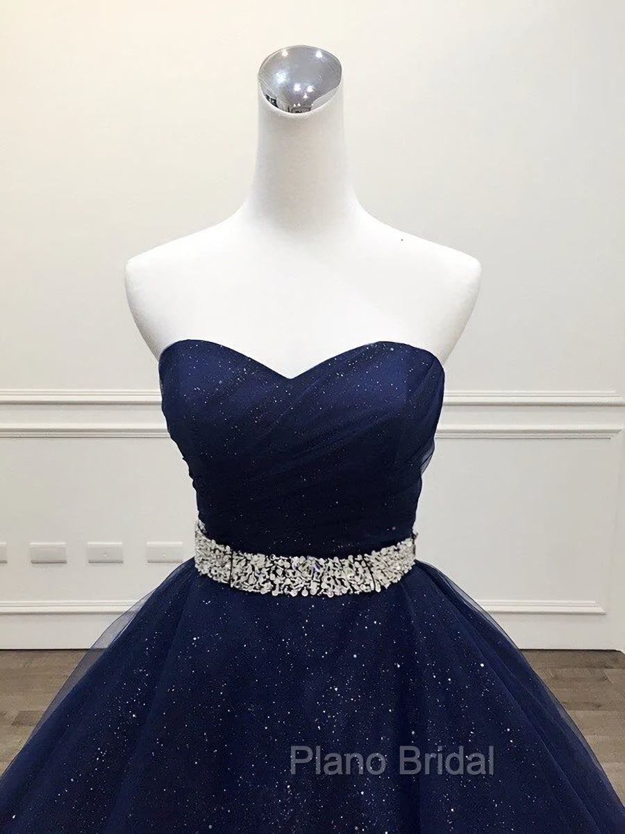 Blue Tulle Long Evening Gown Party Dresses, Navy Blue Sweet 16 Gown Secondary image